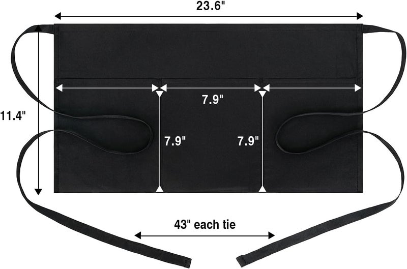 BOHARERS Waist Apron with 3 Pockets - Black Waitress Waiter Server Short Aprons - Image 5